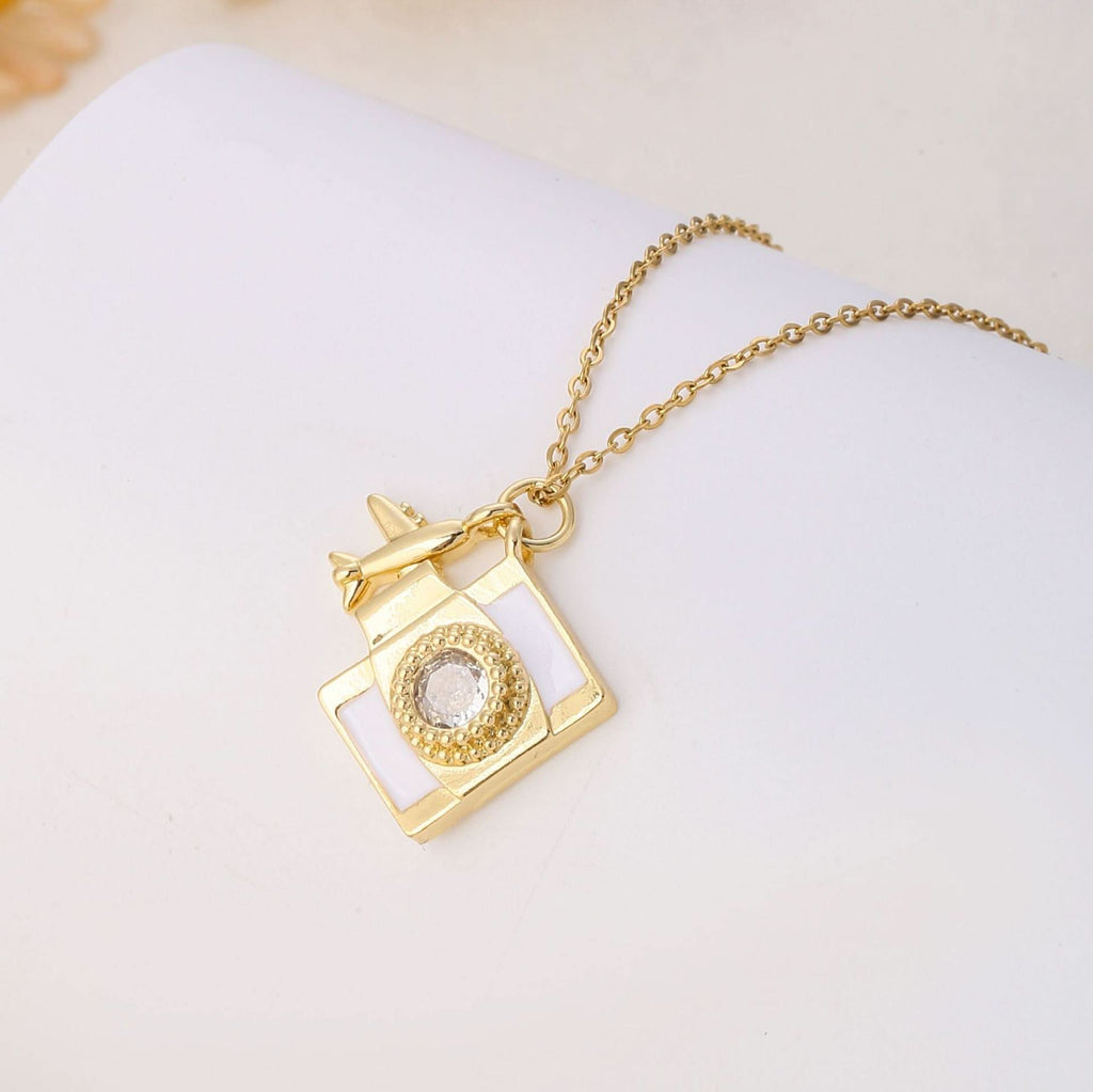 Titanium Steel Camera & Airplane Pendant Necklace