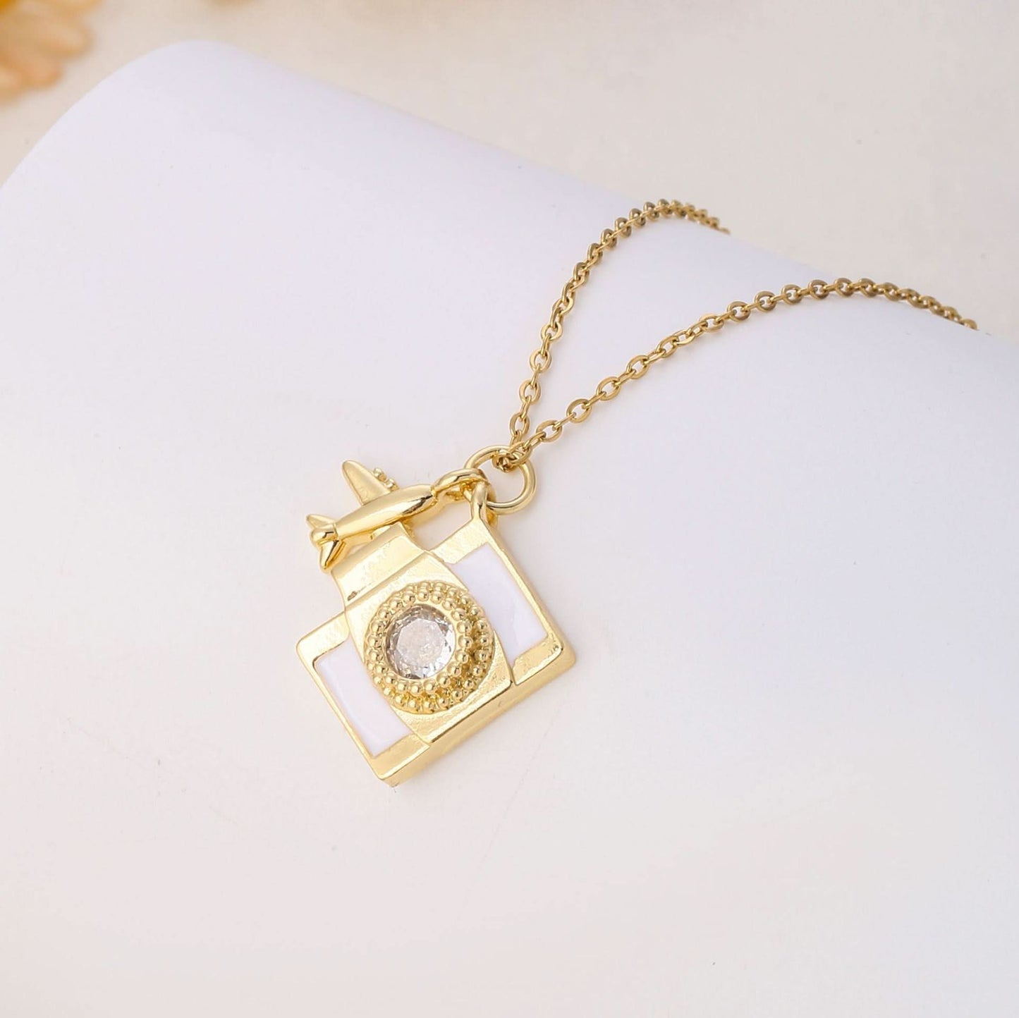 Titanium Steel Camera & Airplane Pendant Necklace
