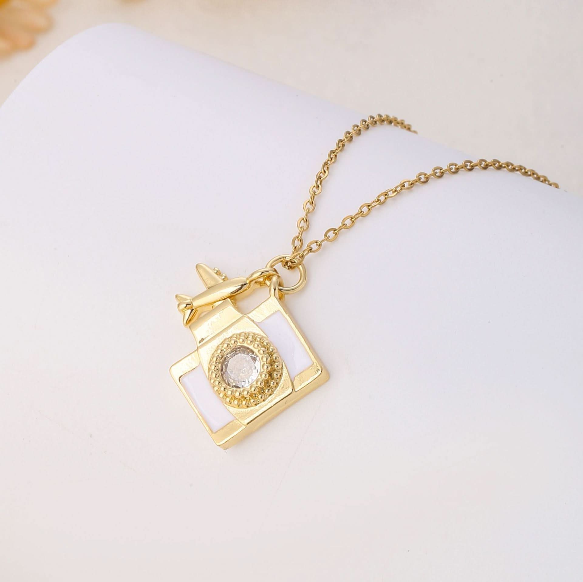 Titanium Steel Camera & Airplane Pendant Necklace