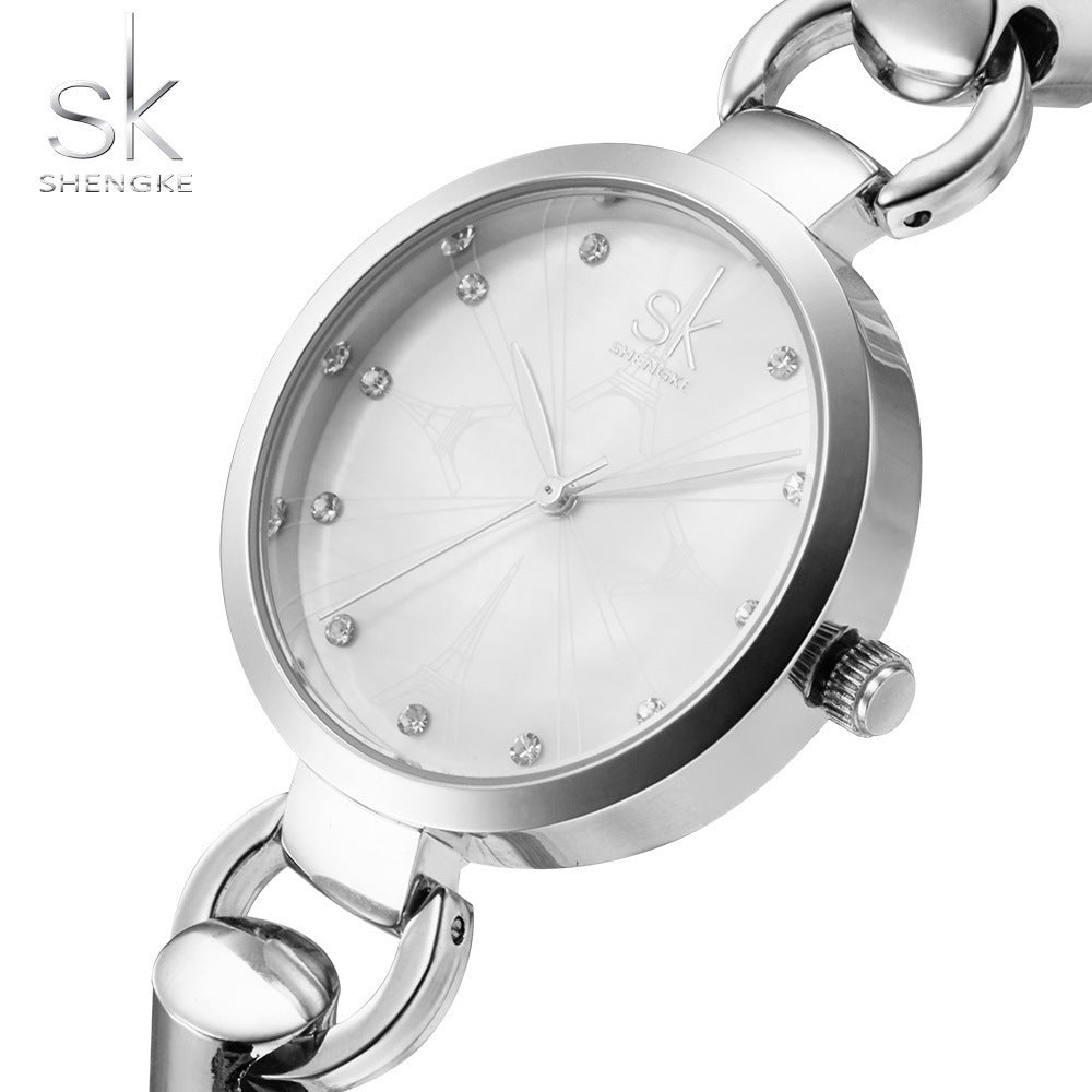 SK Women’s Quartz Bracelet Watch – Round Analog Casual Wristwatch, 30M Waterproof