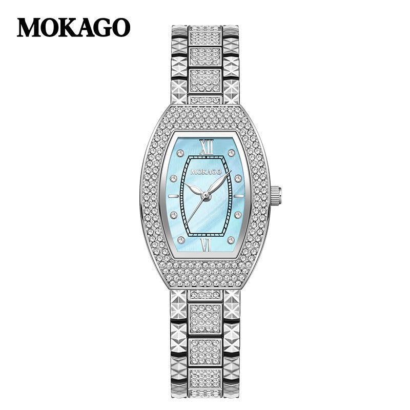Mokago Elegant Women’s Diamond Quartz Watch – Mother-of-Pearl Dial, Luminous Timepiece