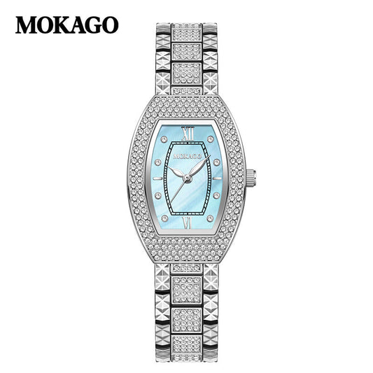 Mokago Elegant Women’s Diamond Quartz Watch – Mother-of-Pearl Dial, Luminous Timepiece