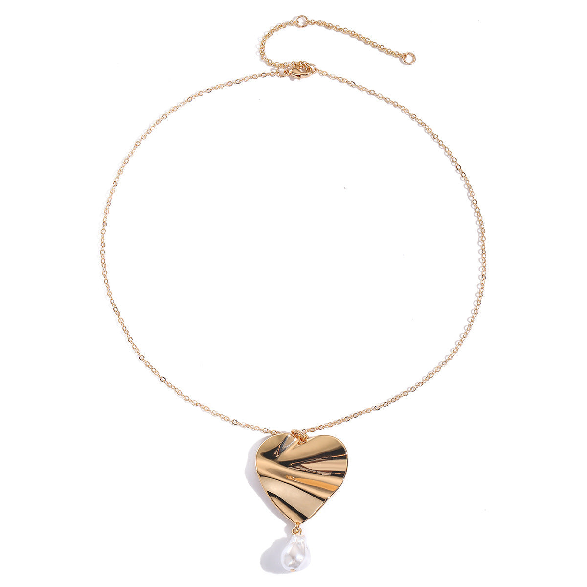 Irregular Heart Pendant Necklace – Gold Textured Metal Chain for Women