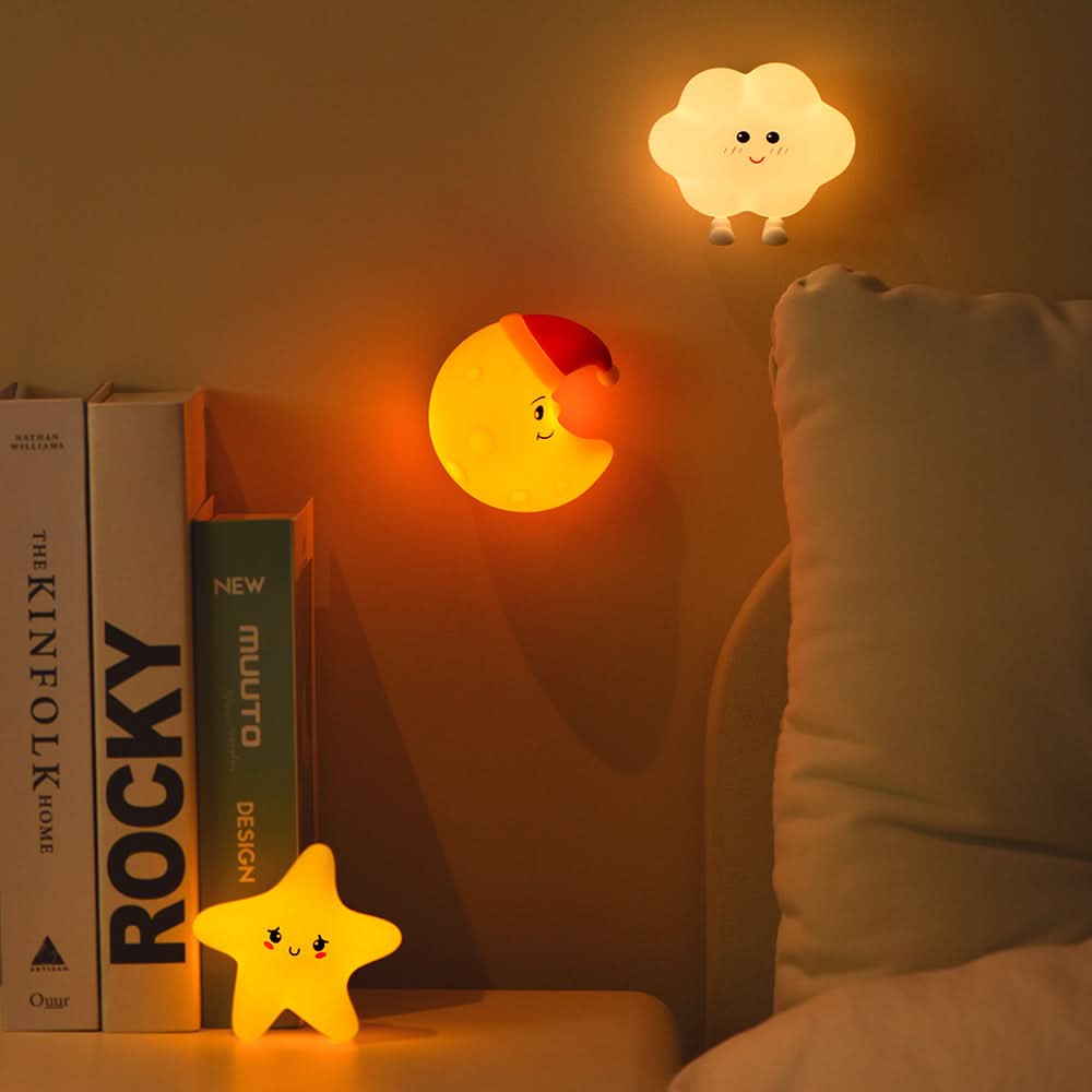 Cartoon Cloud & Moon Magnetic Night Light – Silicone Wall Lamp for Kid's Bedroom