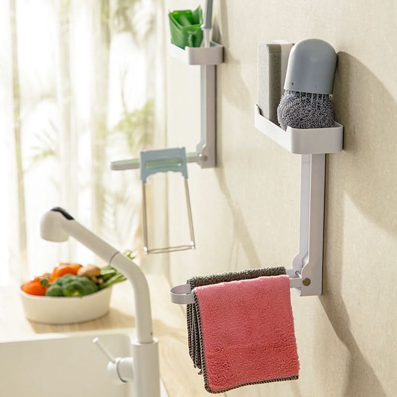 Wall-Mounted Foldable Dishcloth & Sponge Rack – Punch-Free