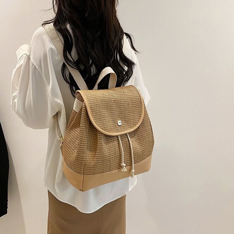 Women's Woven Fabric Backpack – Stylish Lightweight Travel & Beach Bag