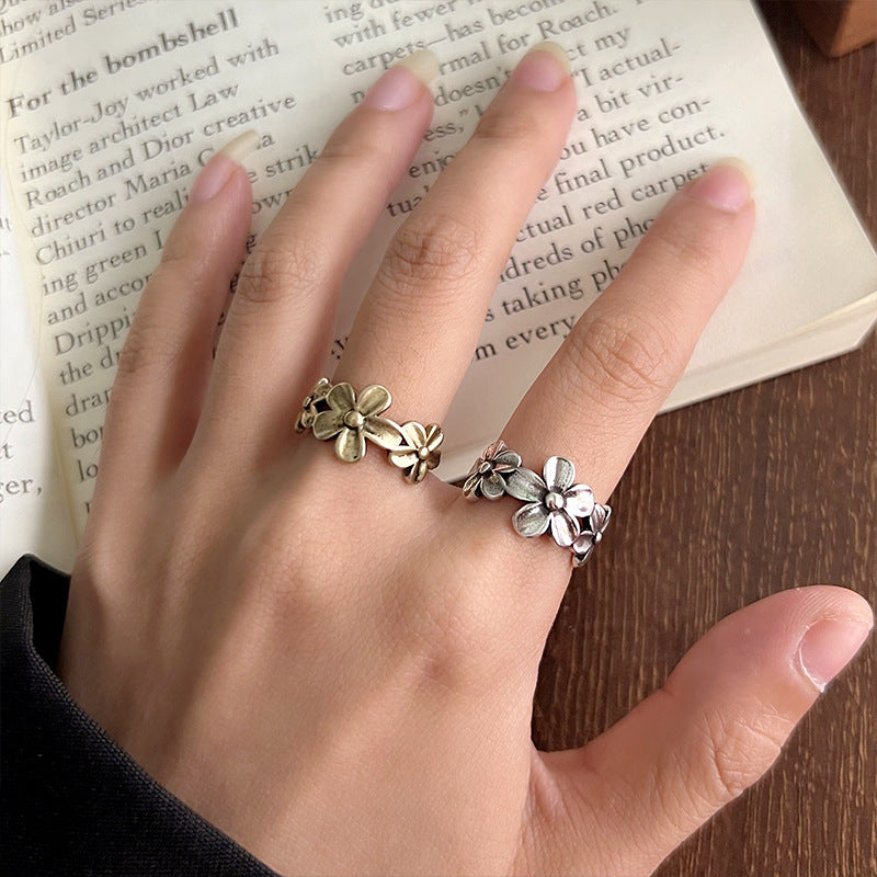 Vintage Flower Open Ring for Women – Adjustable Silver & Gold Retro Statement Jewelry
