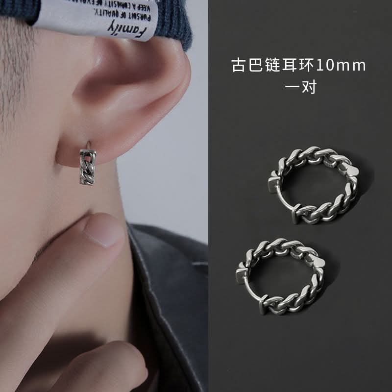 Men’s Minimalist Silver Hoop Earrings – Punk Hip-Hop Fashion