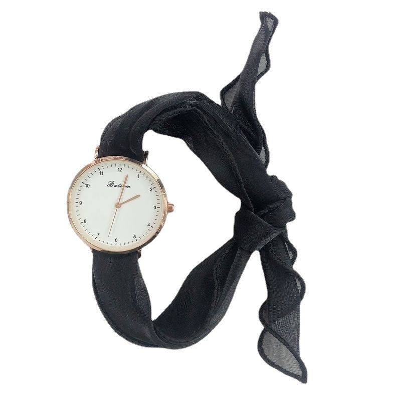 Women’s Solid Color Ribbon Strap Watch – DIY Handmade Fairy Style, World Time