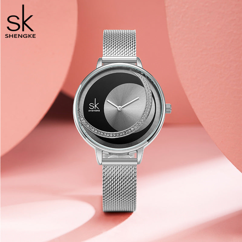 SK Women’s Quartz Watch – Diamond Waterproof Classic Strap Fashion Wristwatch