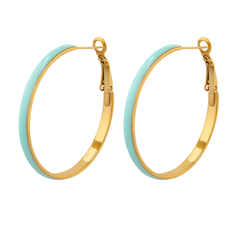 Three-Tone Geometric Hoop Earrings for Women – Elegant Titanium Steel Design