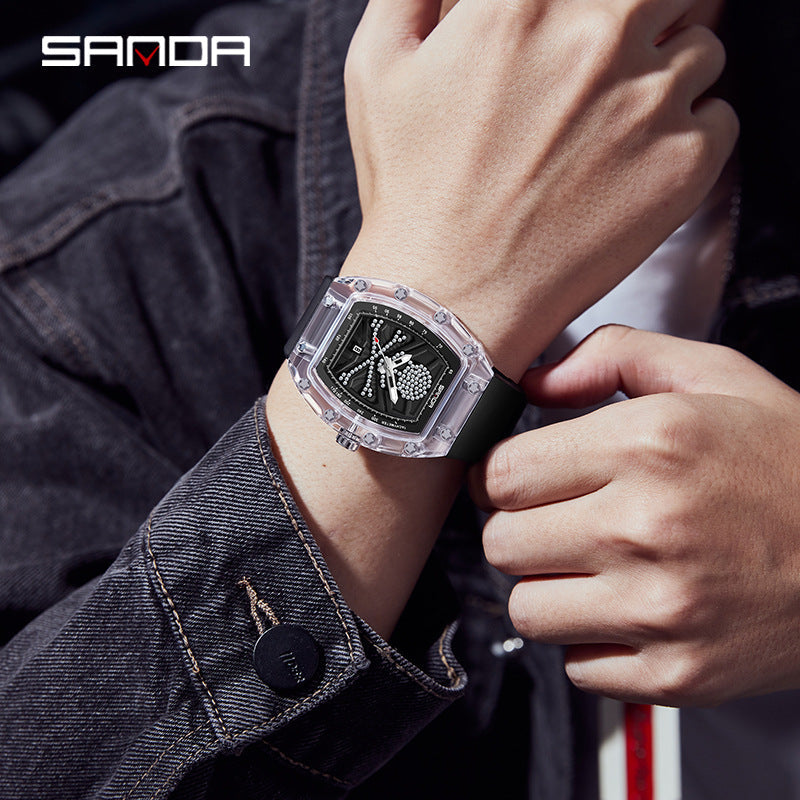 SANDA Skull Quartz Watch – Luminous Calendar, Waterproof Casual Watch