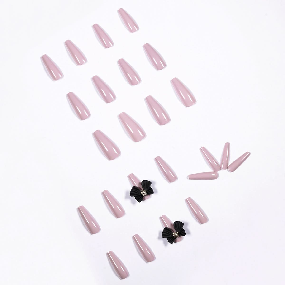 Long Ballet Press-On Nails – 24-Piece Taro Purple Bow False Nail Set