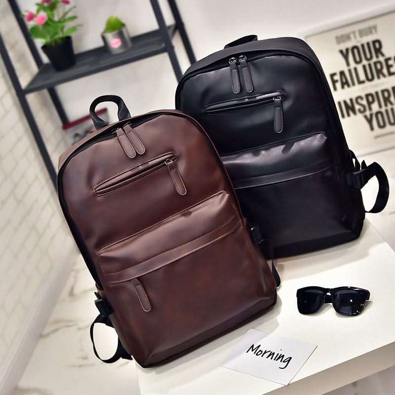 Unisex Urban Style Student Backpack – PU Leather, 14-Inch Laptop Compartment