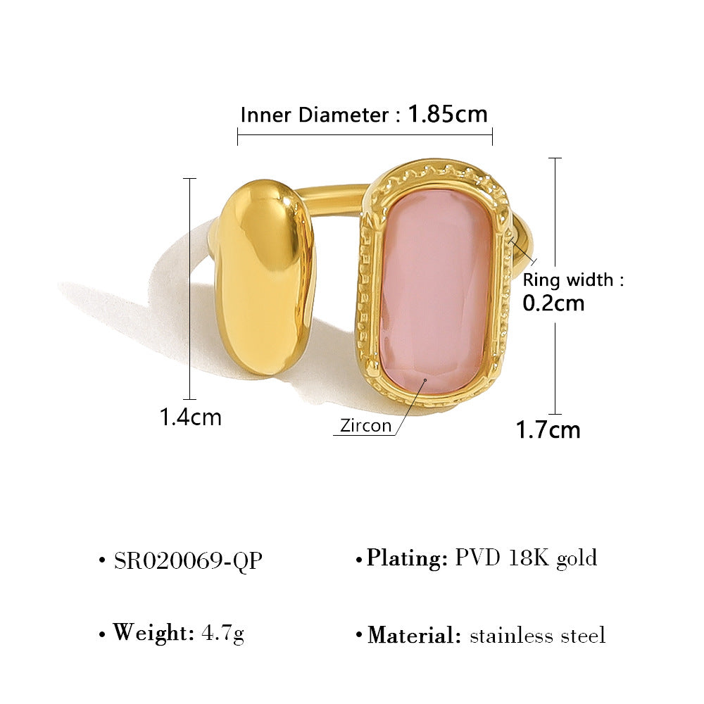 Gold Oval Zircon Ring for Women – Retro Geometric Stainless Steel Adjustable Jewelry