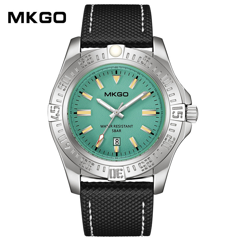 MKGO Men’s Quartz Watch with Calendar – Waterproof Leather Strap Fashion Timepiece