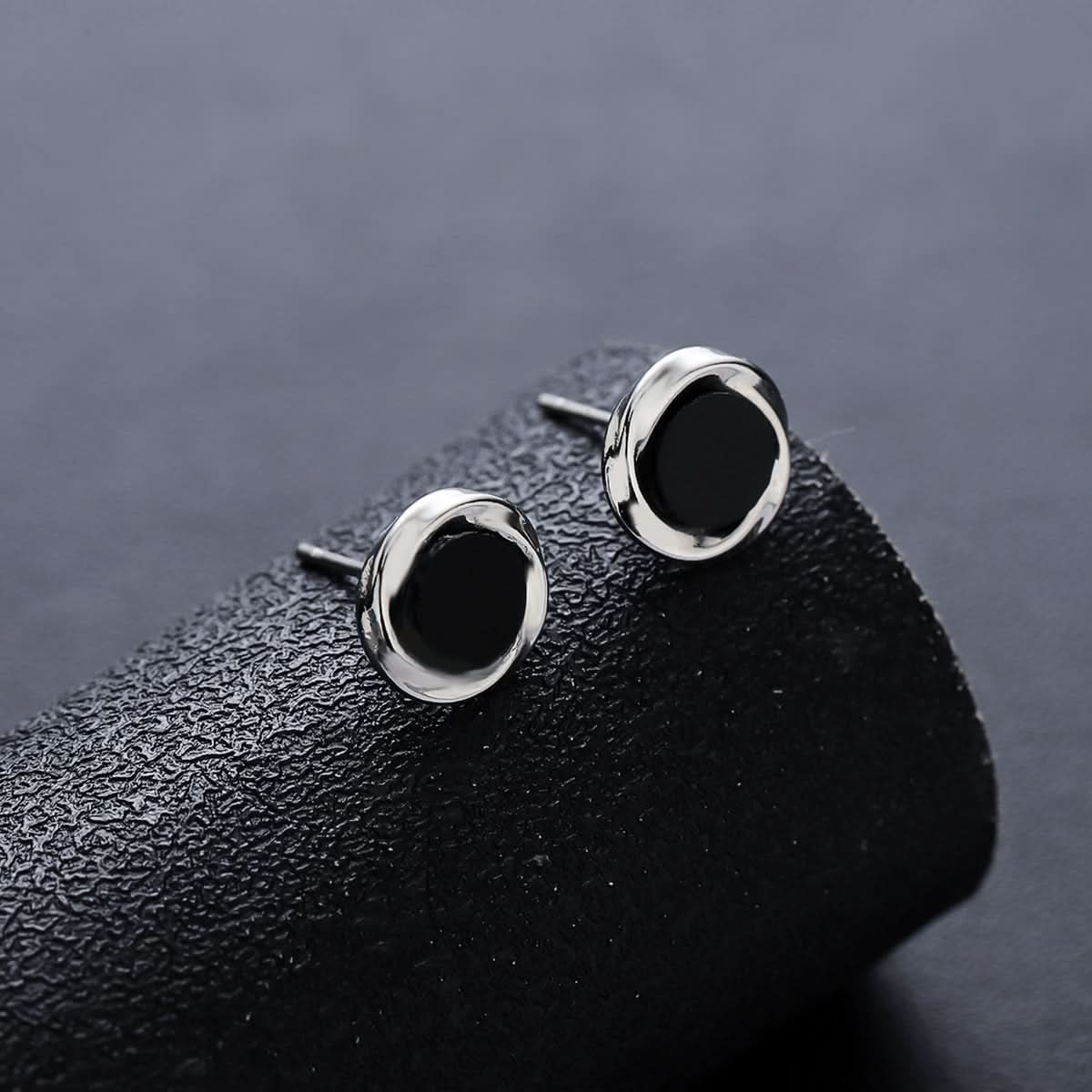 Minimalist Mobius earrings for men - black agate