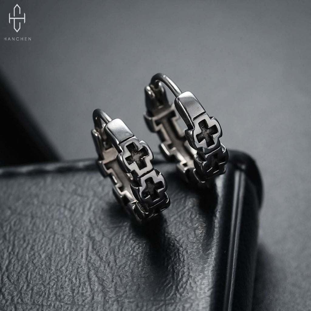 Trendy Hollow Cross Earrings – Gun Black Unisex Ear Buckles