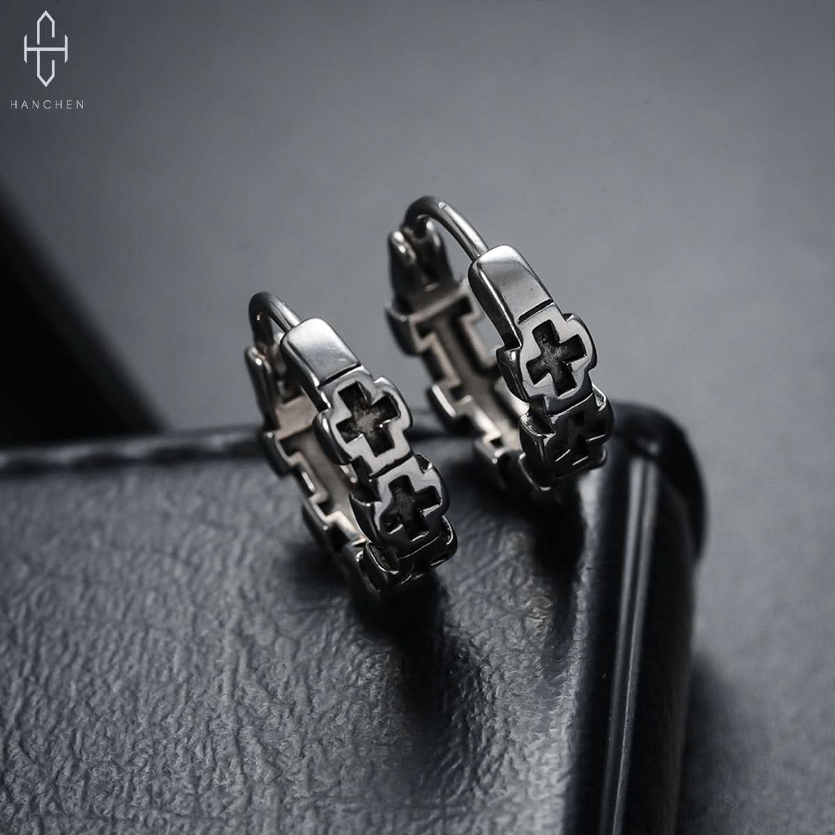 Trendy Hollow Cross Earrings – Gun Black Unisex Ear Buckles