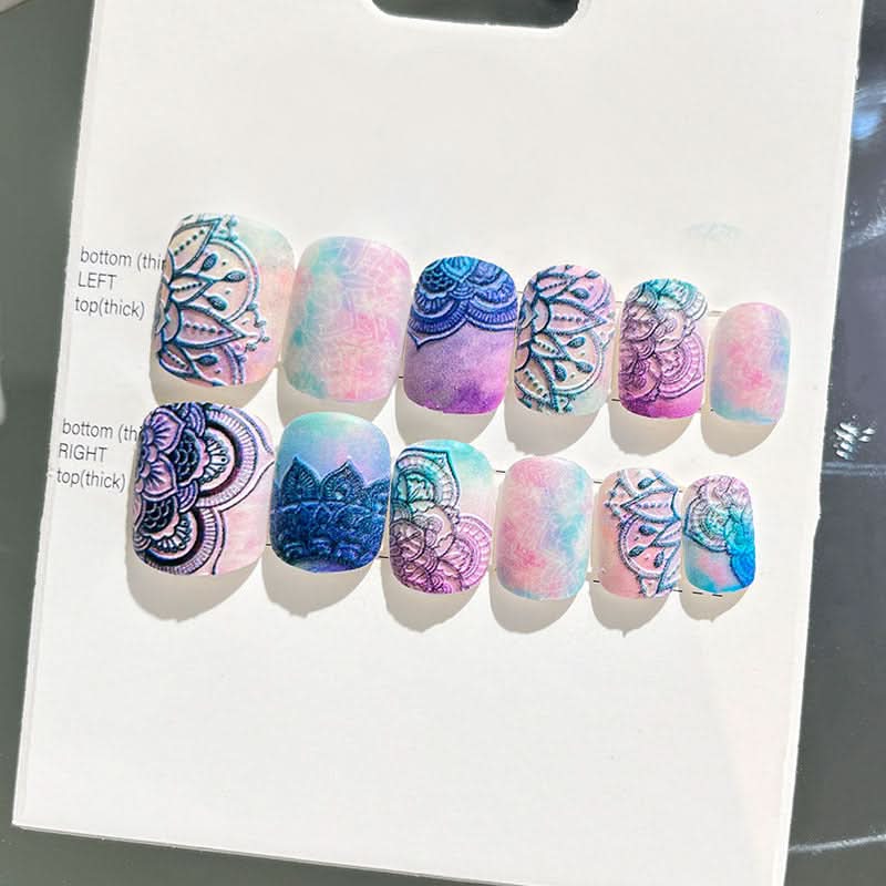 Wearable Embossed Short Bride Nail Art – Finished 3D False Nail Stickers
