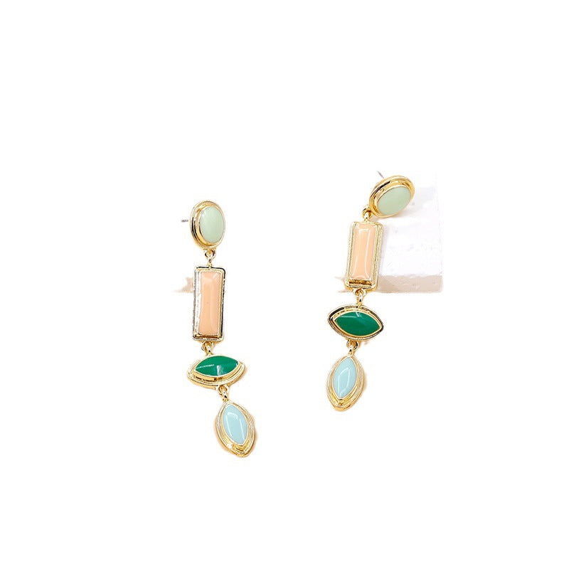 Colorful Enamel Drop Earrings for Women – Geometric Zinc Alloy Jewelry