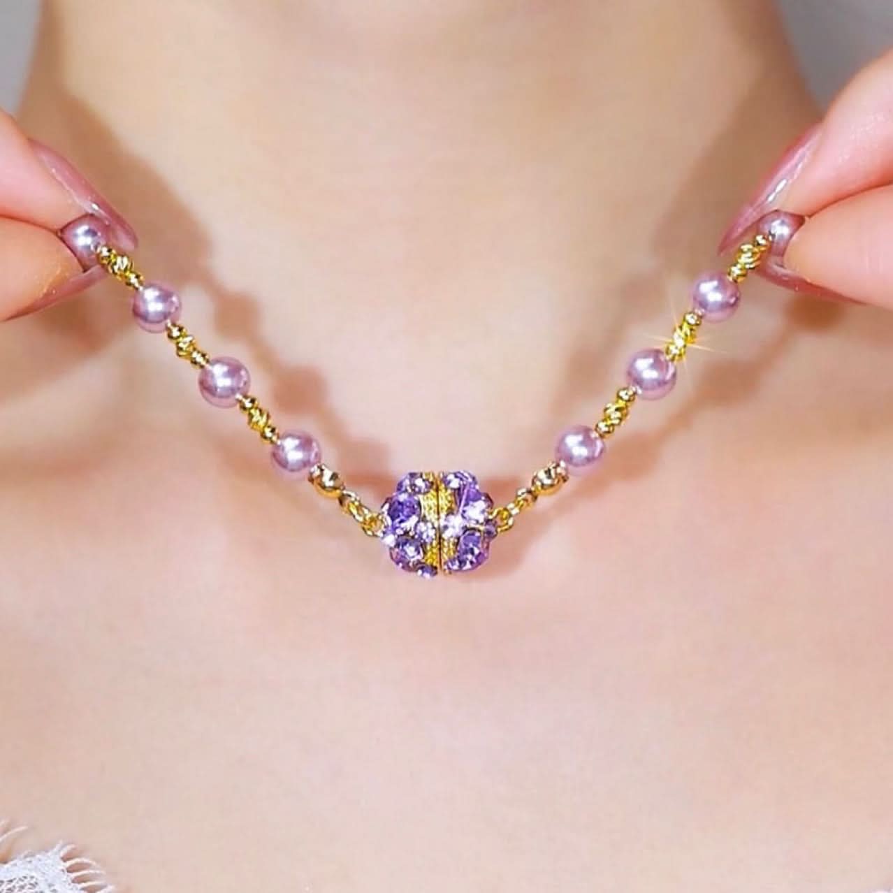 Diamond-Studded Purple Magnetic Clavicle Chain for Women