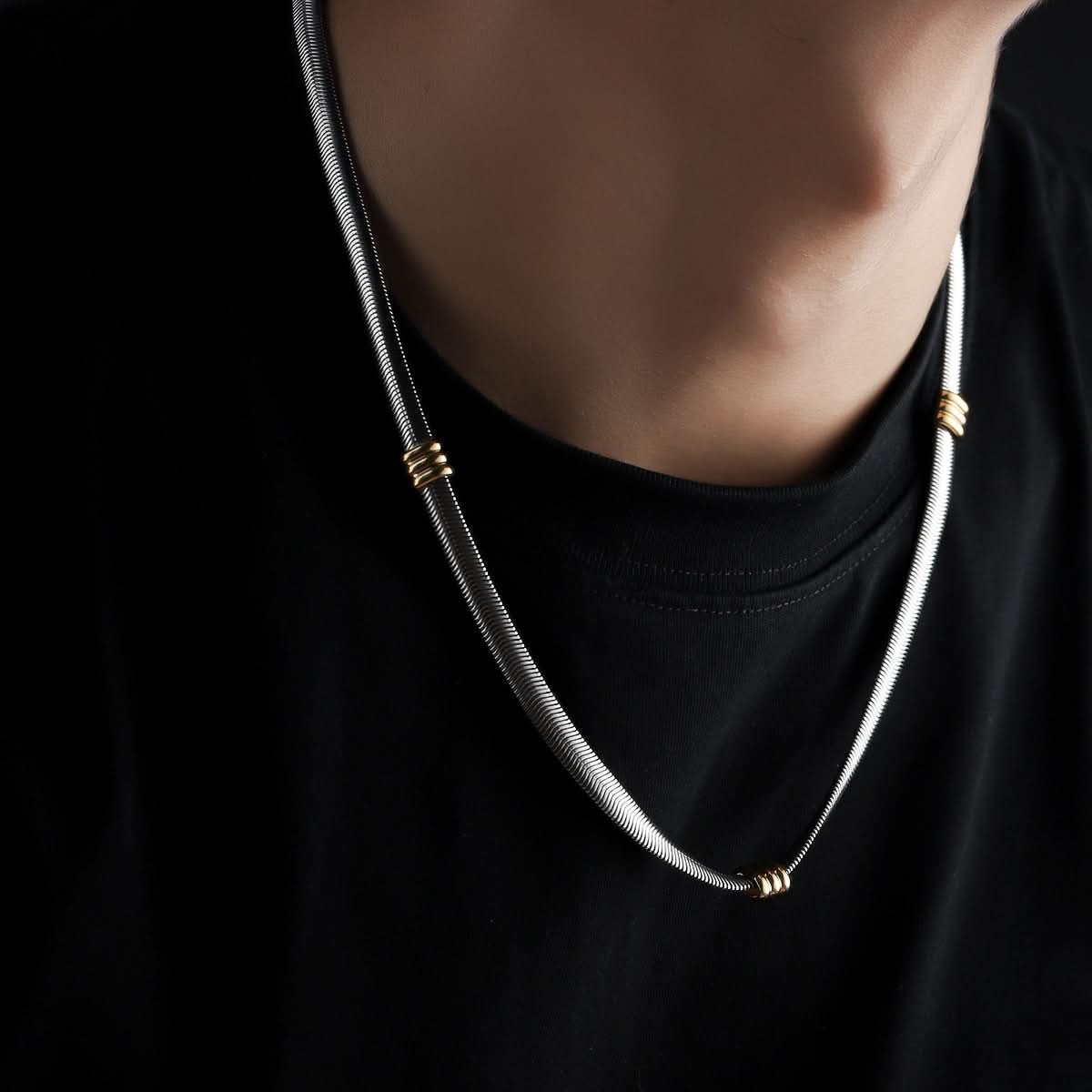 Men's Gold Bead Flat Snake Bone Necklace & Bracelet  – Minimalist Luxury