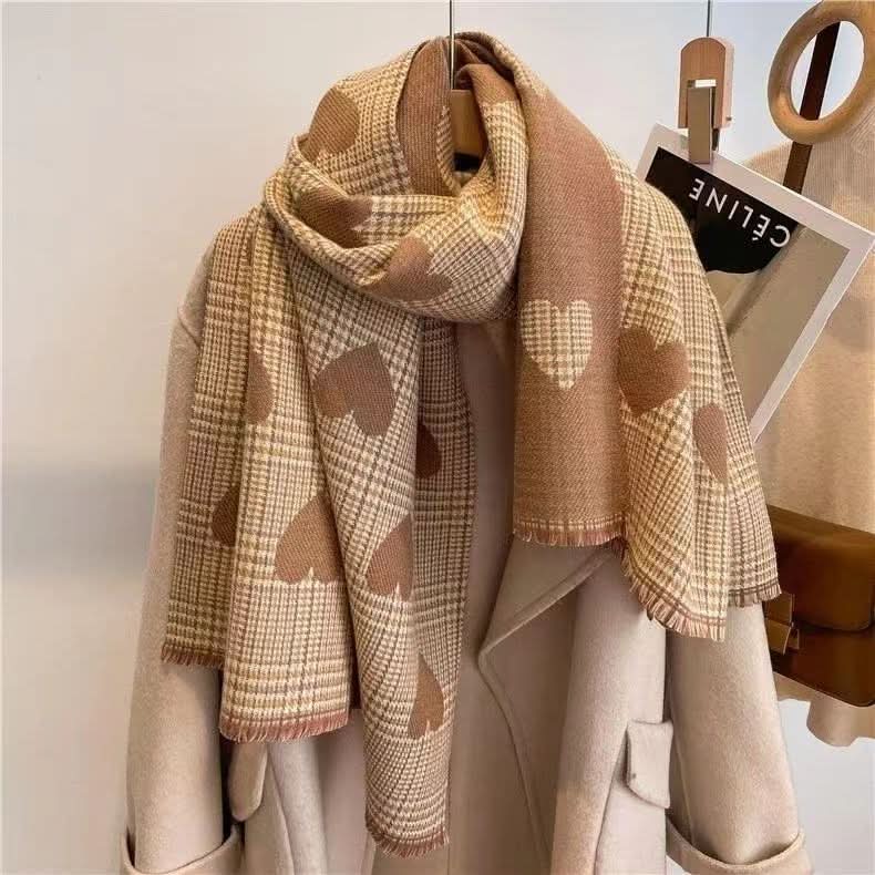 Double-Sided Heart Plaid Winter Scarf