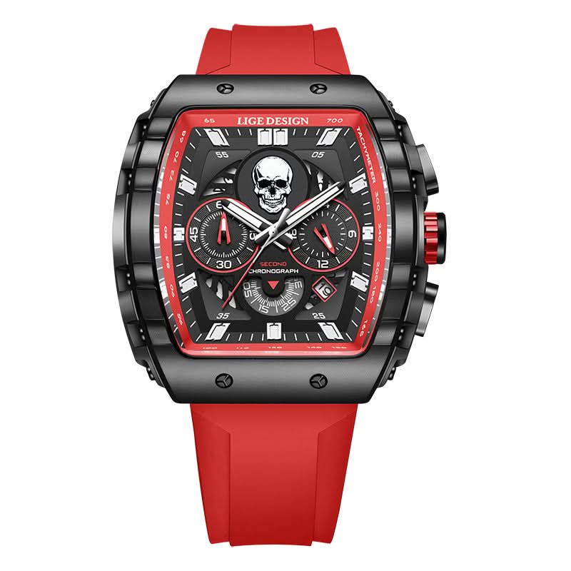 Men’s Skull Dial Quartz Watch – Luminous Barrel-Style Timepiece