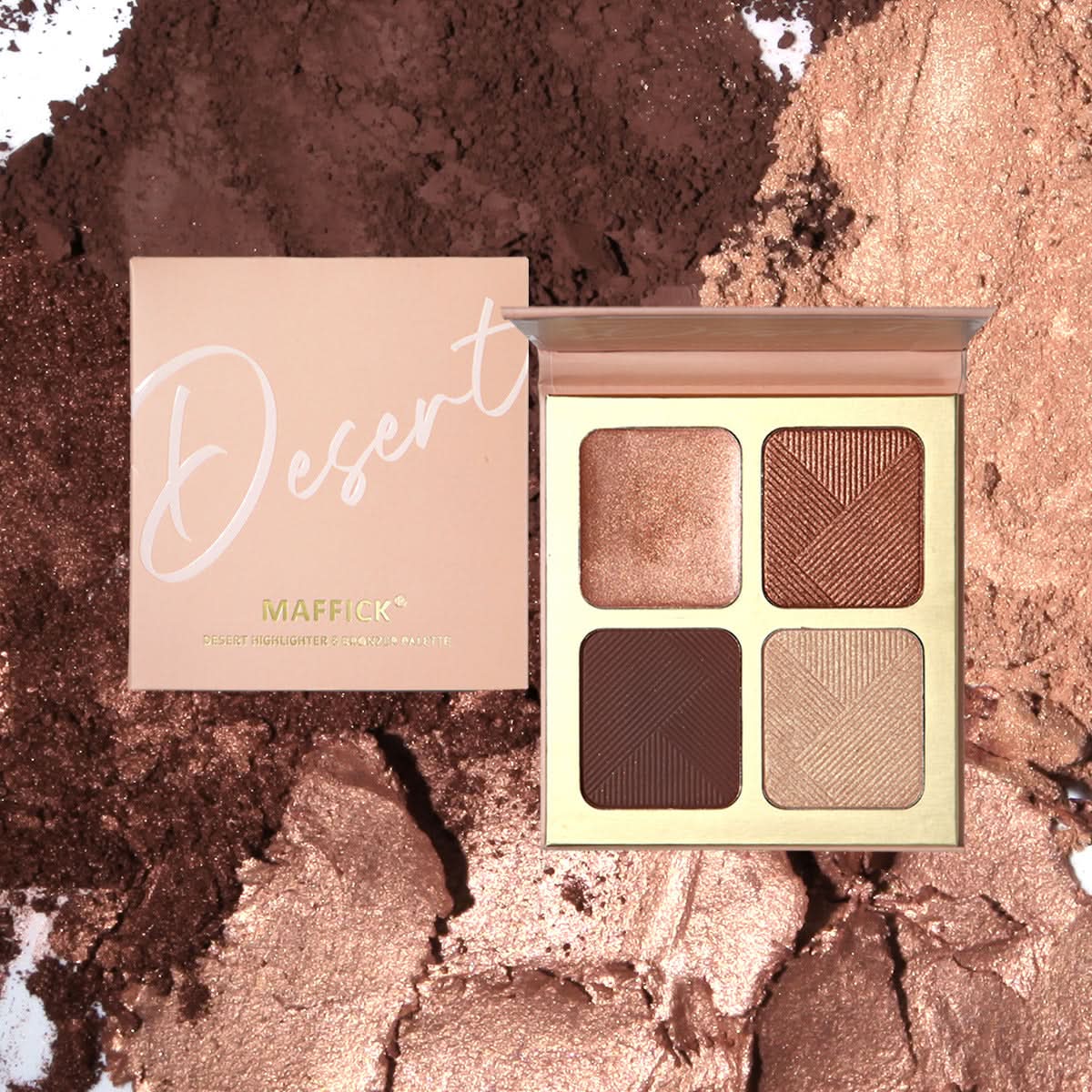 Maffick Desert Highlighter Palette – 4-Color Contouring & Brightening Tray for Skin Tone