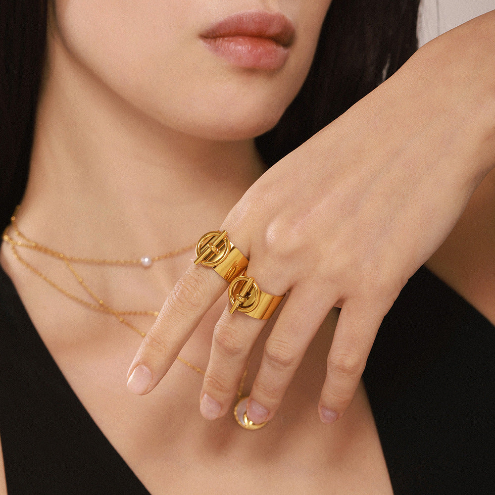 Minimal Modern Gold-Plated Stainless Steel Toggle Ring – Trendy Women's Fashion Jewelry