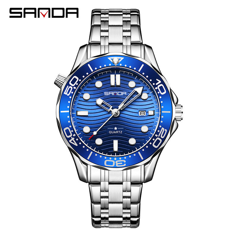 SANDA Men’s Stainless Steel Quartz Watch – Casual Analog Wristwatch with Calendar
