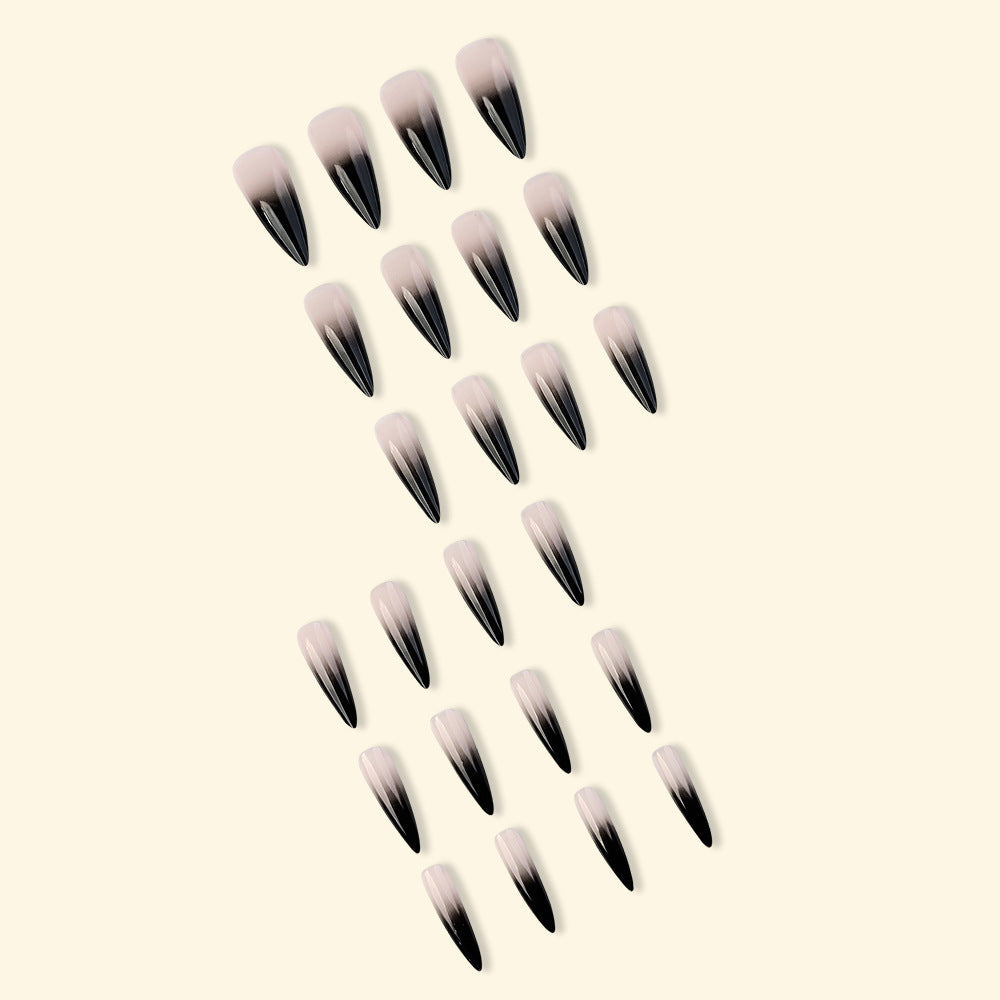 Bold Stiletto Press-On Nails with Black Gradient Ombre Design, Glue-On Nails