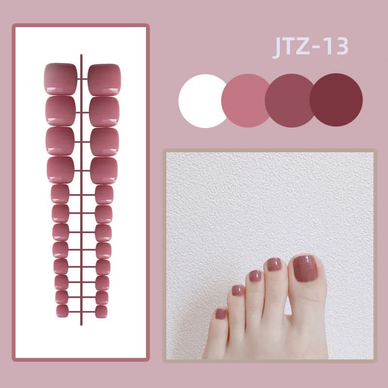 Glossy Toenail Nail Stickers – 24-Piece Finished Fake Nails Set