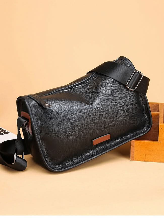 Men's Black Leather Backpack – Soft Shoulder Messenger Bag