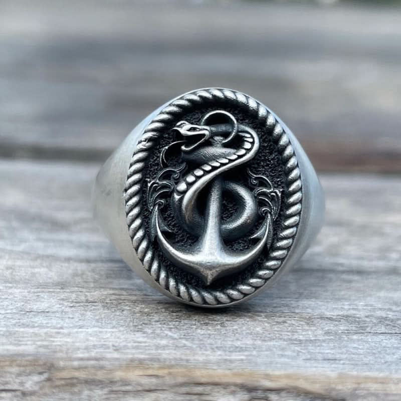 Vintage Cobra Anchor Ring for Men – Seiko Design, Copper, Punk Rock Biker Style