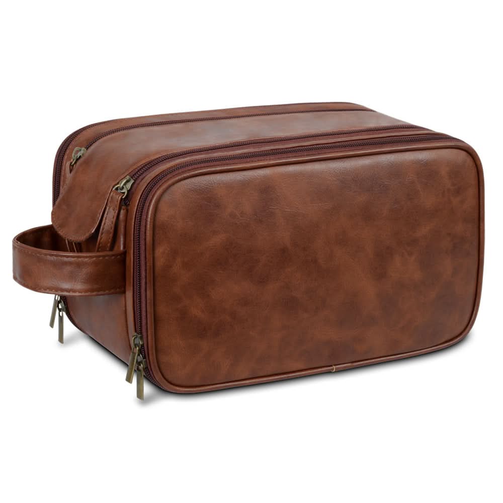 Men's PU Leather Travel Wash Bag - Large Capacity