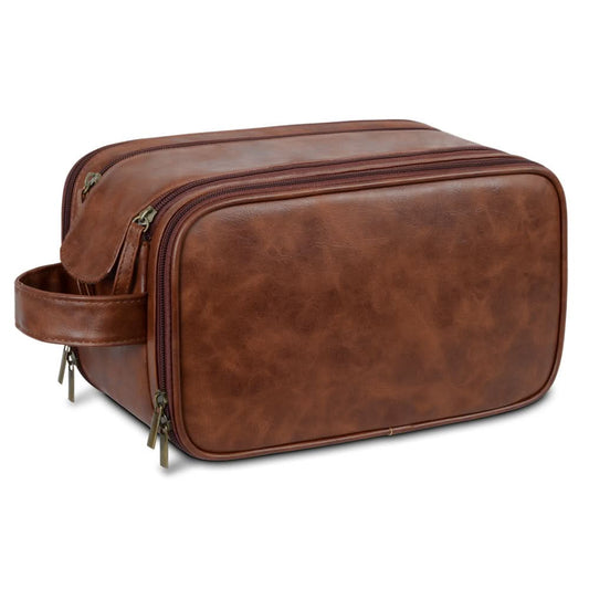 Men's PU Leather Travel Wash Bag - Large Capacity