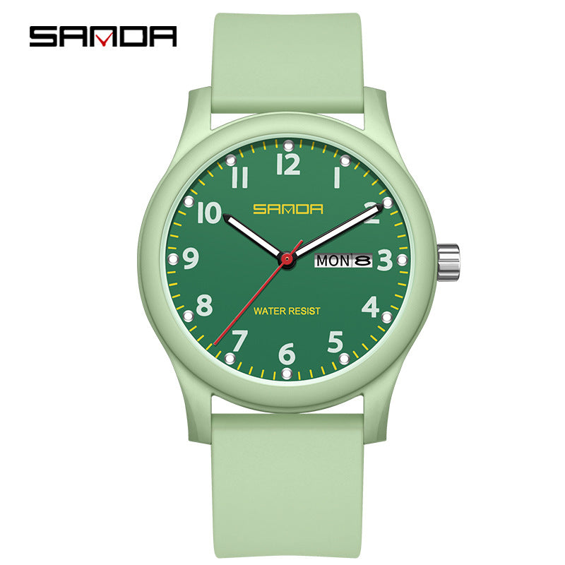 Sanda Candy Color Quartz Watch – Cute Waterproof Student Watch with Calendar Display