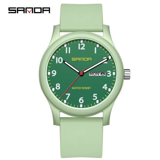 Sanda Candy Color Quartz Watch – Cute Waterproof Student Watch with Calendar Display