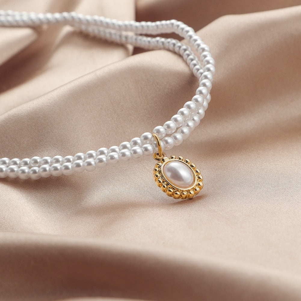 Baroque Pearl Choker Necklace – Retro Double-Layer Clavicle Chain for Women