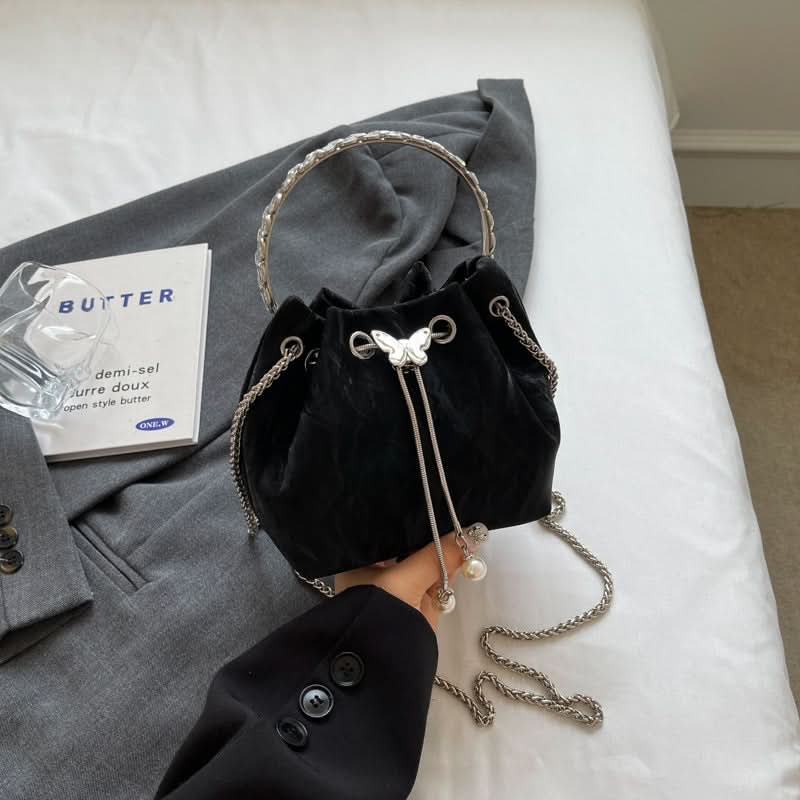 Women's Trendy PU Leather Bucket Bag – Small Chain Handbag
