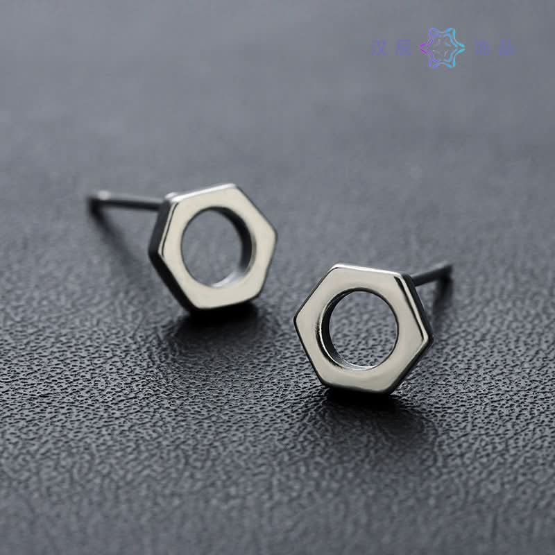 Trendy Hexagonal Hollow Stud Earrings – Modern Versatile Unisex Jewelry