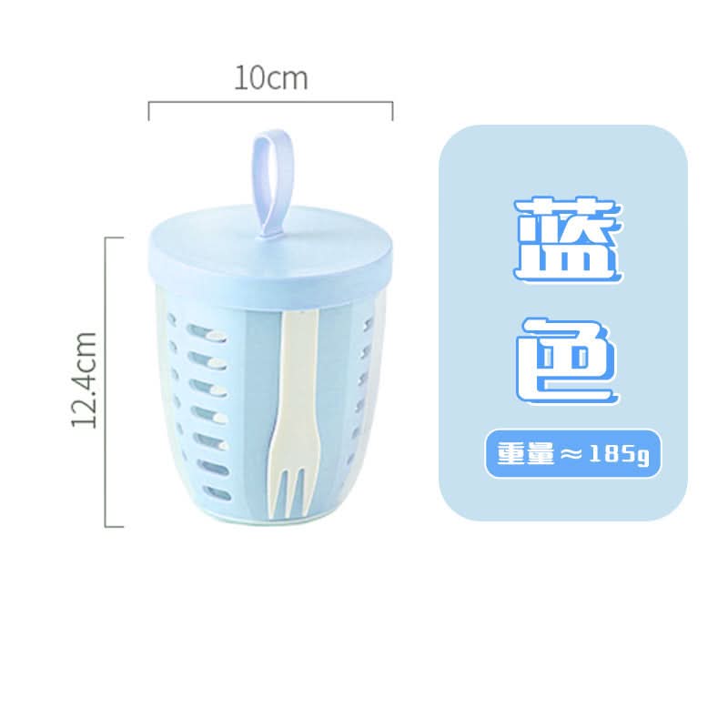 Portable Double-Layer Snack Container with Fork & Handle for Travel & Picnics