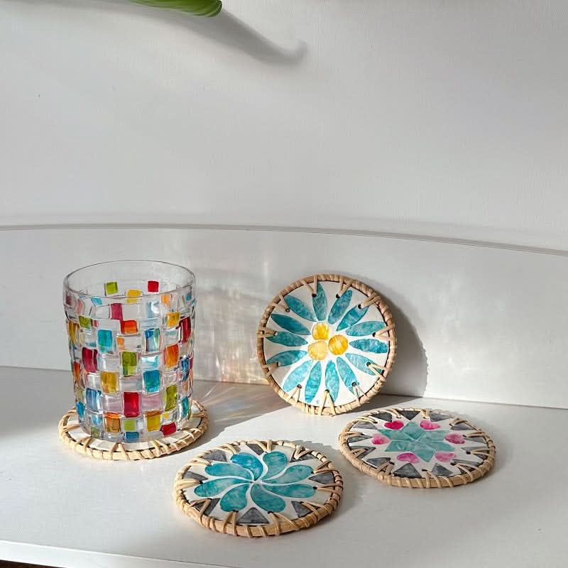 Colorful Vietnamese Rattan Woven Shell coasters