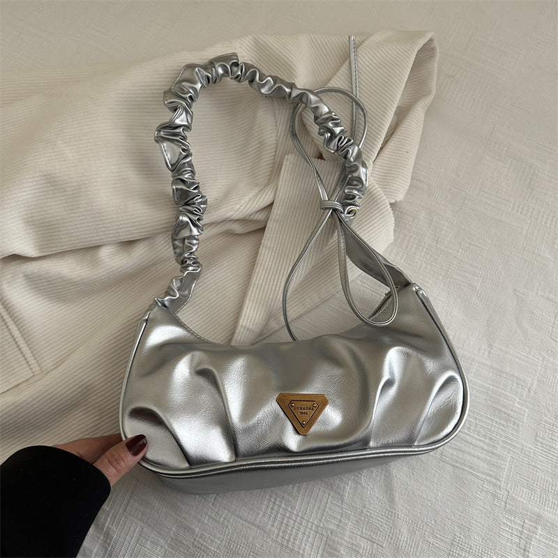 Women's Wrinkled PU Shoulder Bag – Trendy Spring Dumpling Underarm Purse