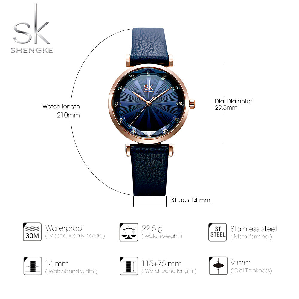 SK Women’s Quartz Watch with Diamond Dial – Waterproof Fashion Timepiece 30mm