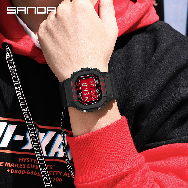 Sanda Square Digital Watch – Waterproof Luminous Outdoor Sports Student Watch