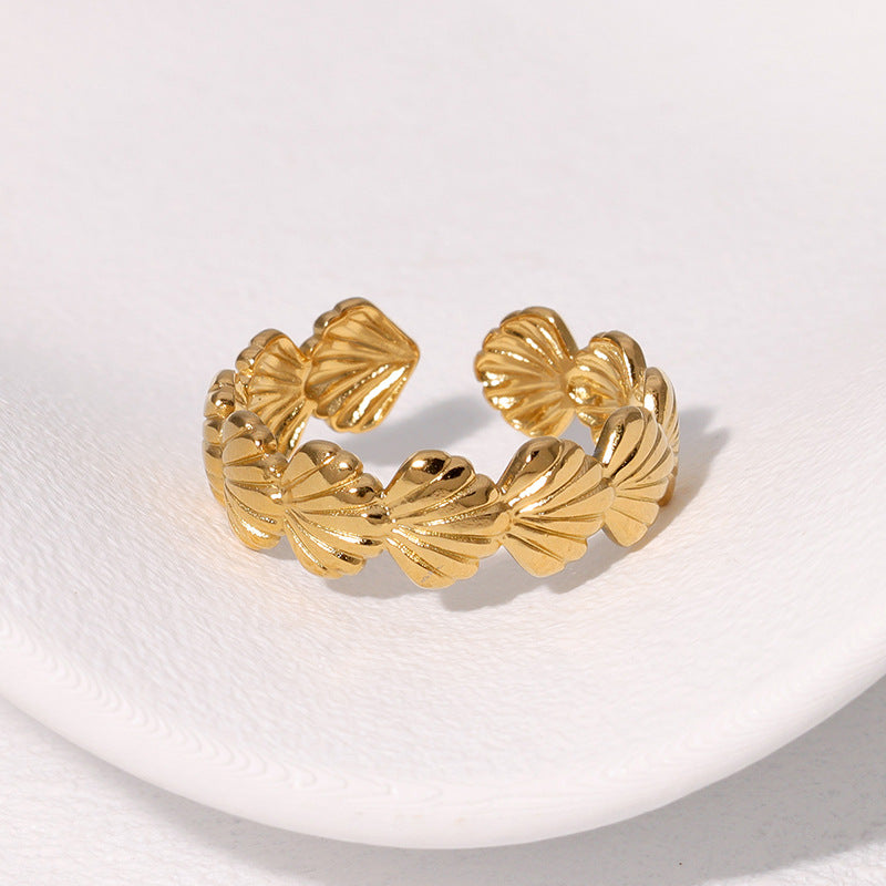 Shell Leaf Adjustable Ring – Elegant Minimalist Stainless Steel Jewelry for Women