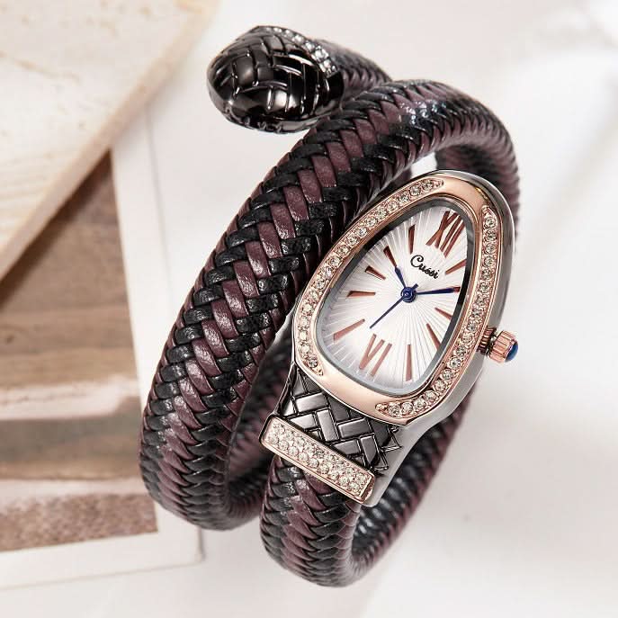 Women’s Snake-Inspired Quartz Watch – Luxury Leather Strap
